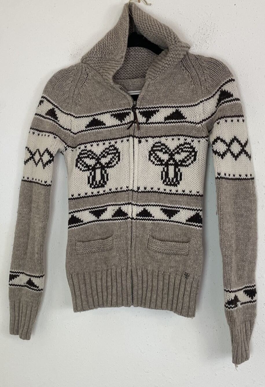Aritzia TNA Sweat Womens Small Brown Lambswool Zip Up Cardigan